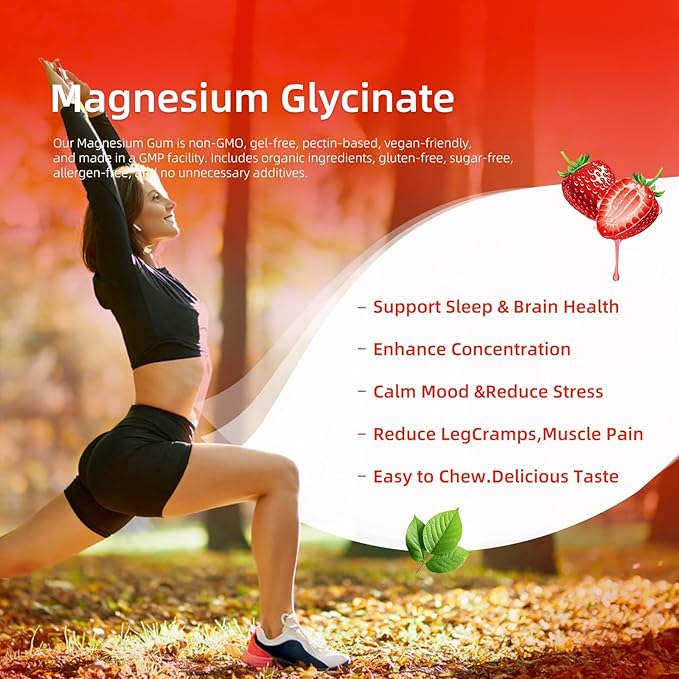 Magnesium Glycinate Gummies 1000mg - for Adults Magnesium Potassium Supplement with Vitamin D, B6, CoQ10 for Calm Mood & Sleep Support - 60 Strawberry Gummies -1 Pack