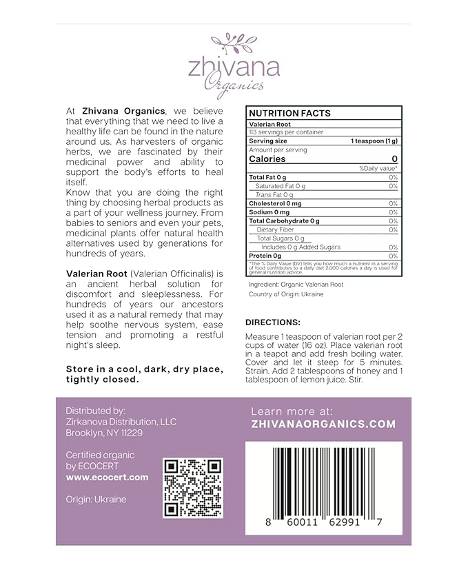 Zhivana Organics Organic Valerian Root Tea (Pack of 2) - Valarian Root Herb - Sleep Longer & Better - Support Nervous System, Lower Stress Levels - 8 Ounces