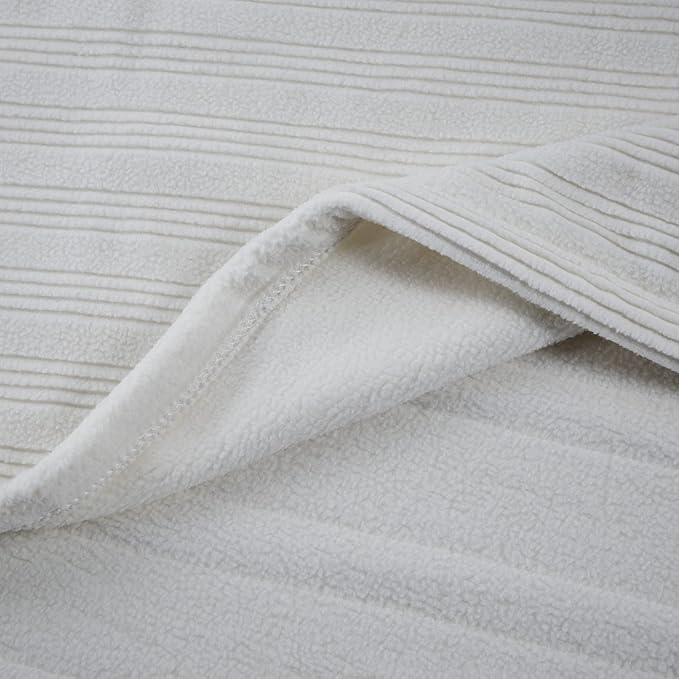 Serta Travis Fleece Ultra Soft Tri-Rib Textured Electric Blanket, Cozy and Snuggly Cover Fast Heating for Cold Weather, Auto Shut Off, Multi Heat Setting Controller, Queen, Pumice Stone Grey