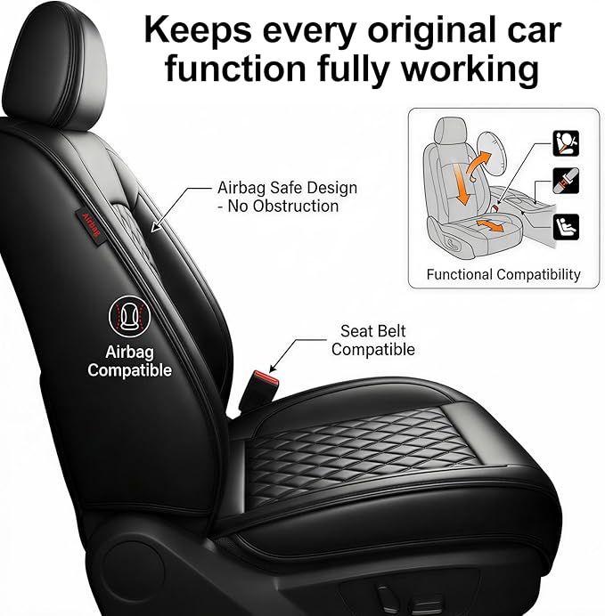 Fit MDX Car Seat Covers for Acura MDX 2005-2026 - Premium Leather, Waterproof, All-Weather, Airbag Compatible, Breathable, Easy Install, Seat Protectors, Only 2 Front seat Covers, Black
