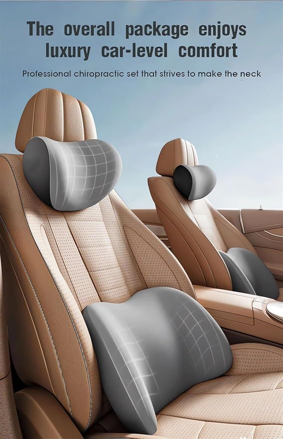 Car Headrest & Lumbar Support Cushion Ergonomic Car Seat Neck Back Rest Pillows Orthopedic Memory Foam Head Rest and Lower Lumbar Support Pillow Set Backrest Driving Seat Office Chair Support (Pink)