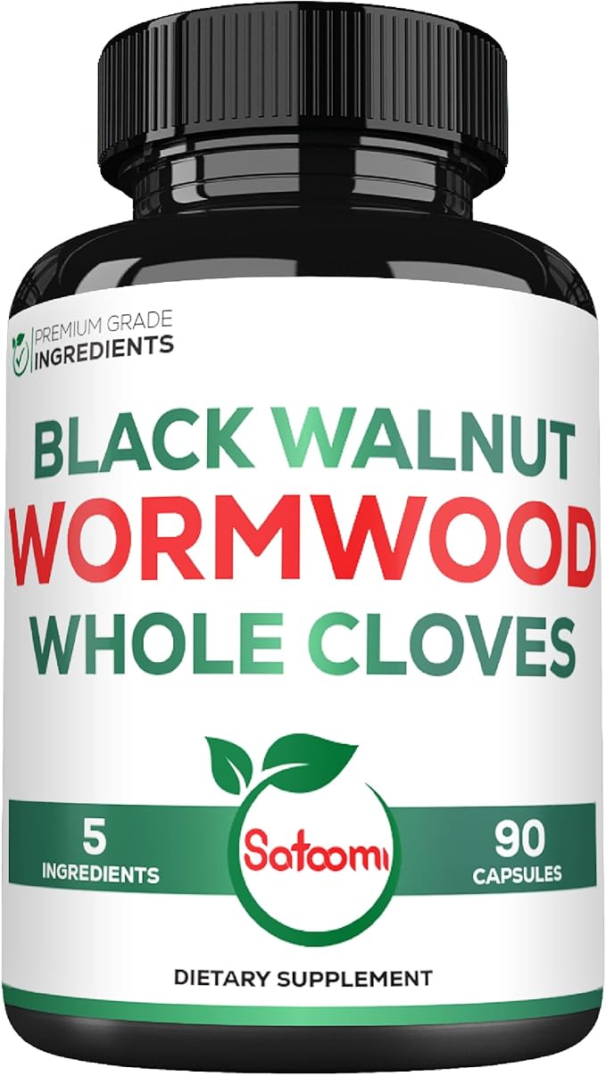 Satoomi 5 in 1 Wormwood Capsules Supplement - with Black Walnut Cloves Turmeric and Berberine HCl - 90 Capsules - Immune System & Digestion Health