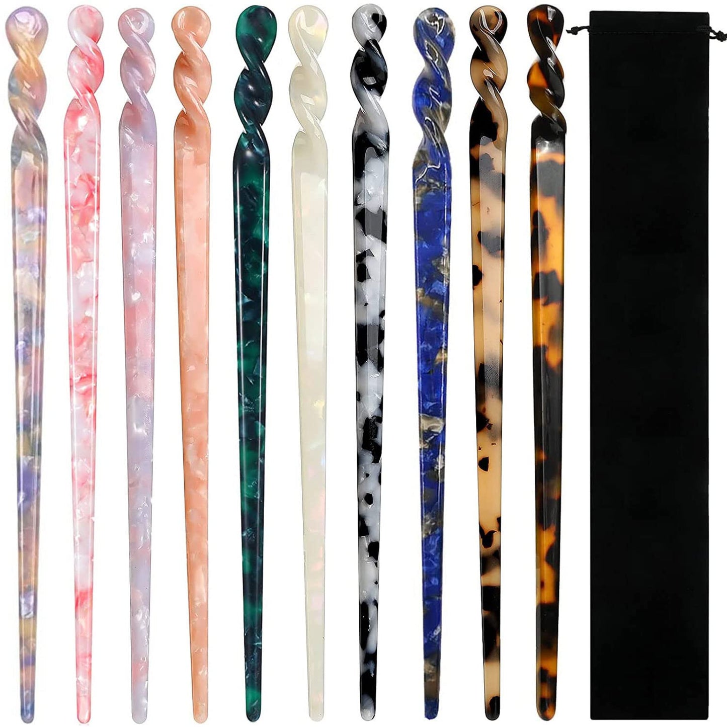 10 Pieces Acetate Hair Sticks Leopard Print Hair Pins, Tortoise Shell Hairpin Vintage Hair Chopsticks Retro Hairpins Disk, Hair