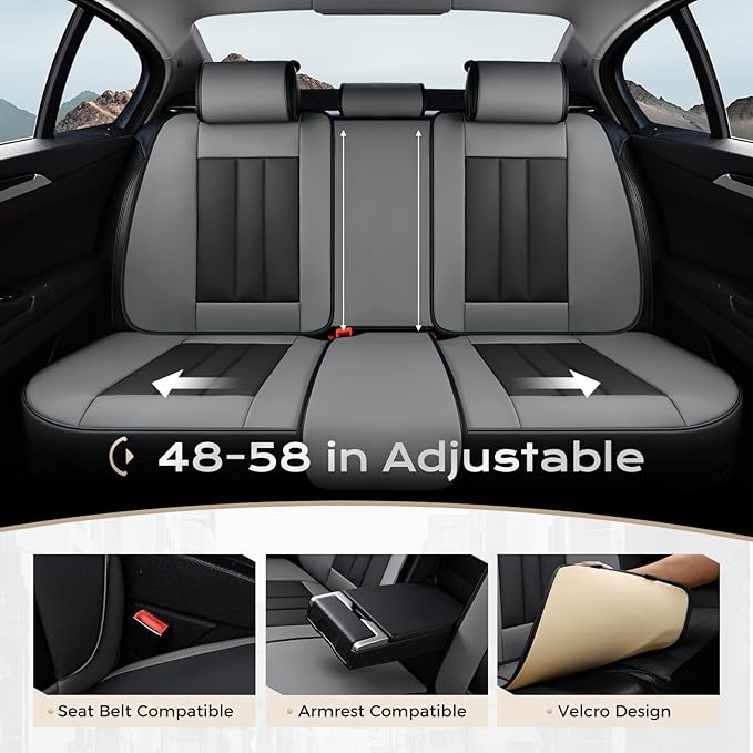 Coverado Car Seat Cover, Cover for Cars Full Seat, Premium Leather, Universal Fit Waterproof Seat Protectors, Car Seat Cushion Non-Slip for Most Cars-BlackGray