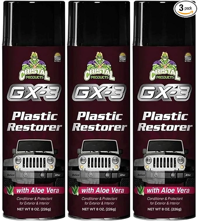 GX-3 Plastic Restorer – Black Plastic Restorer for Cars & Automotive Trim Restorer – Interior Car Cleaner & Exterior Faded Plastic, Vinyl & Rubber Renewer with Aloe Vera 3PK (8 fl oz)