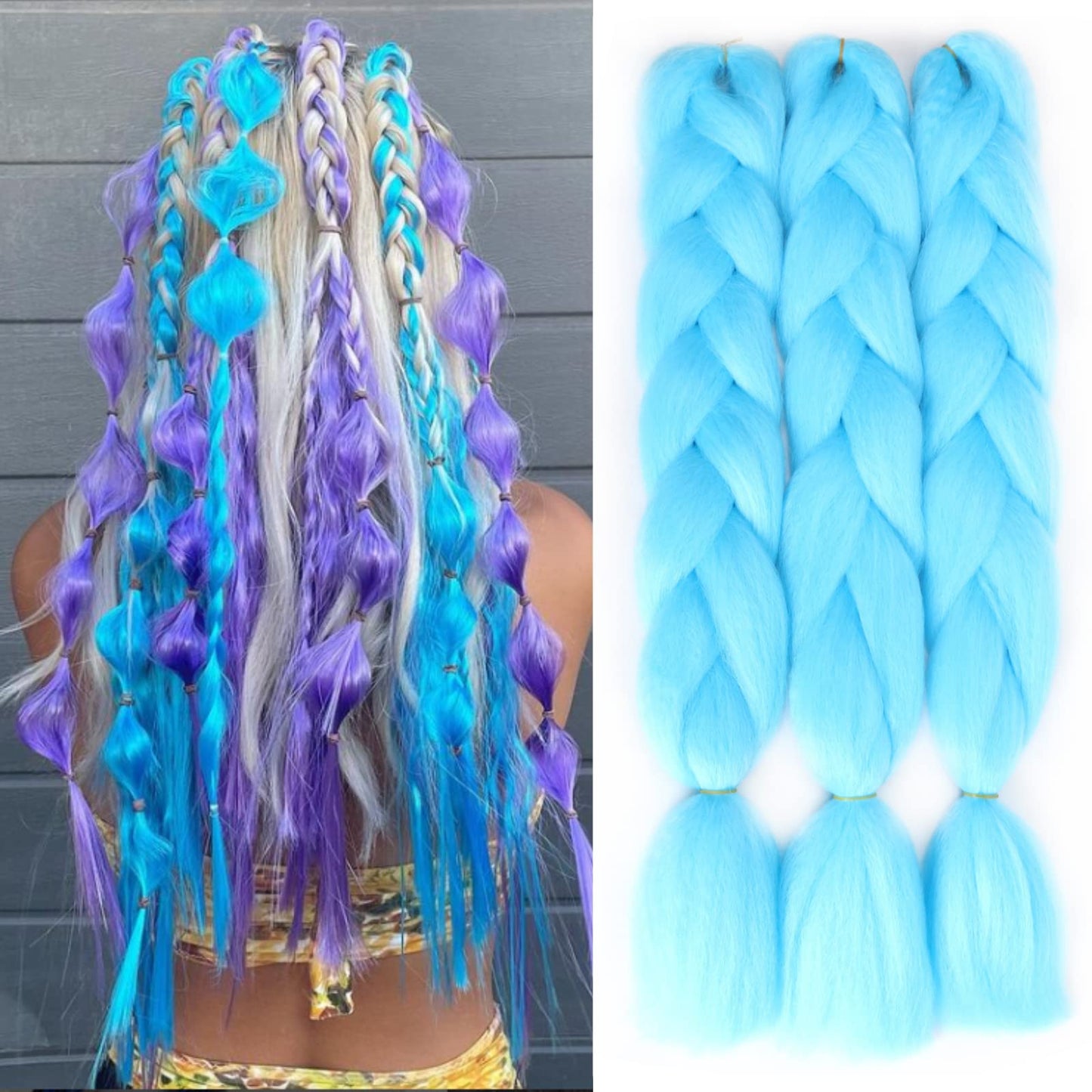 Sovaeer Sky Blue Jumbo Braiding Hair Extensions Jumbo Braids For Twist Box Braids Crochet Hair Premium Synthetic Fiber Single Co