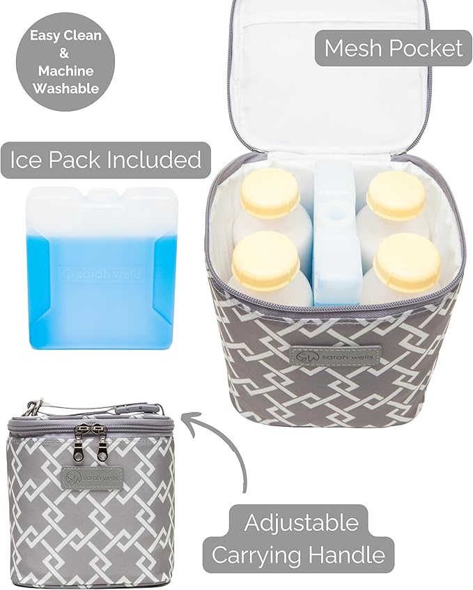 Cold Gold Breastmilk Cooler Bag with Safety Tested Ice Pack – Insulated Milk Storage for Work, Travel & Daycare – Fits Bottles & Pump Parts – Durable, Washable, Safety-Tested Cooler for Moms (Gray)