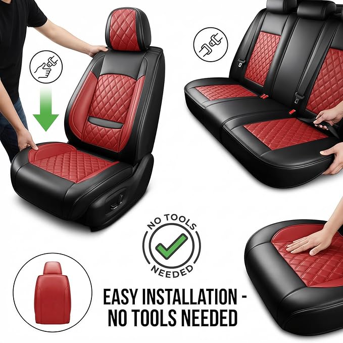Fit for Sonata Car Seat Covers Compatible with Hyundai Sonata 2004-2026-Waterproof Breathable Leather Automotive Seat Cushions Protector, Airbag Compatible, Full Set 5 Seats(Red)
