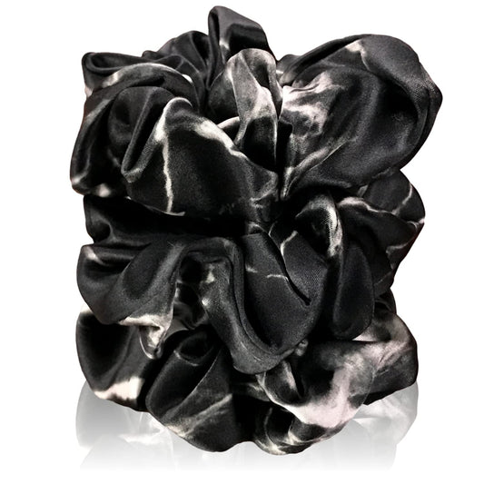 Celestial Silk Mulberry Silk Scrunchies For Hair (Black Marble)