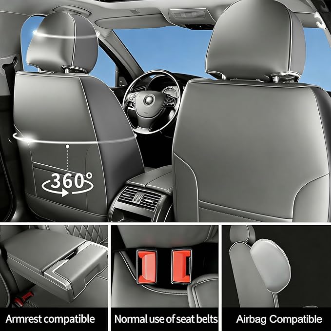 Fit Elantra Car Seat Covers for Hyundai Elantra 2017-2025 2026 - Premium Leather, Waterproof, All-Weather, Airbag Compatible, Breathable, Seat Protectors, Only 2 Front seat Covers, Gary