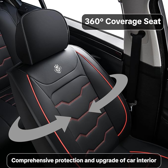 Universal Car Seat Covers, Black, Waterproof Faux Leather, Full 5-Seat Set, Non-slip, Contoured Fit, Suitable for Suvs, Sedans, Pickups, Upgraded Protection for Car Interiors, Airbag Compatible