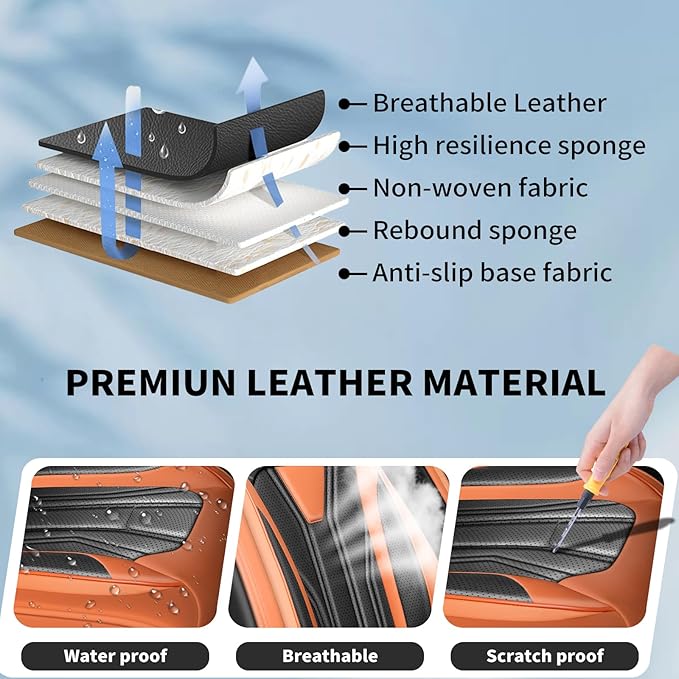 Fit Sentra Car Seat Covers Compatible with Nissan Sentra 2001-2025 2026 - Full Set Premium Leather， Waterproof Breathable， All-Weather Seat Cushion Protecto&Airbag Compatible （Orange&Black