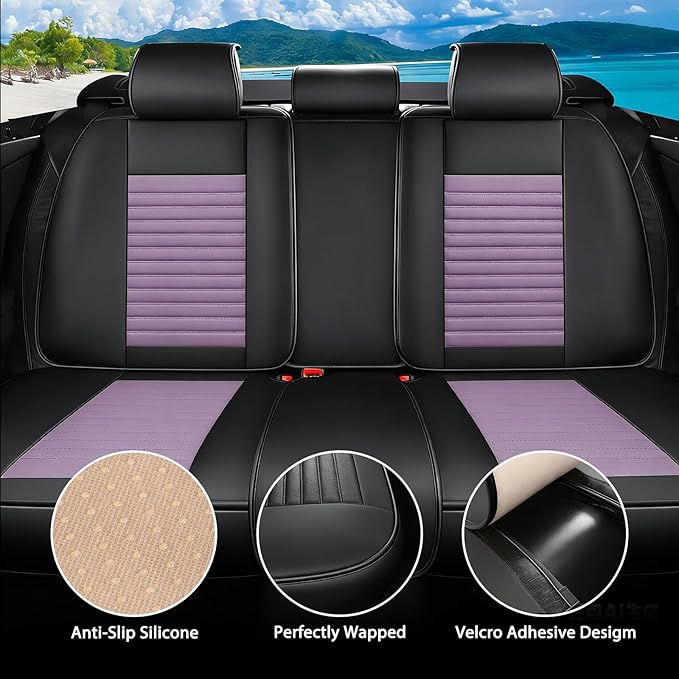 Car Seat Covers Full Set Fit for Toyota Avalon 2001-2022, Premium Faux Leather Car Seat Protector,Breathable Anti-Slip Full Wrapping Edge Seat Covers(Black&Purple,Full Set)