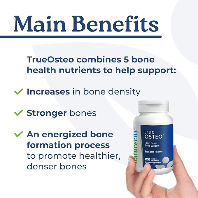 NatureCity True-Osteo Plant-Based Supplement for Bone Strength | AlgaeCal Calcium & Magnesium, Plant-Based Vitamin D3, Vitamin K2, Silicon| Gentle on Stomach (240 Capsules)