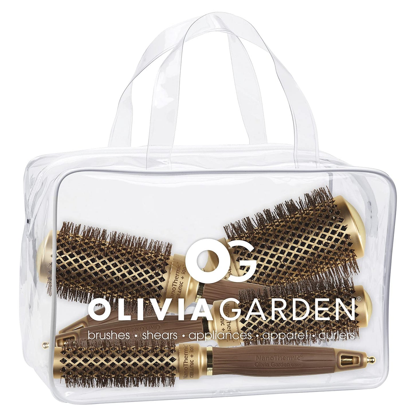 Olivia Garden Nanothermic Ceramic + Ion Round Thermal Hair Brush Kit Contains Nt-54, Nt-44, Nt-34, Nt-24 (4-Piece Bag)
