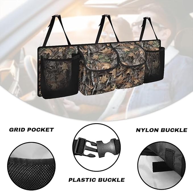 Camo Hunting Forest Car Trunk Organizer and Storage, Backseat Hanging Organizer with 4 Waterproof Storage Bag - Car Interior Accessories for SUV, Truck, Van, Cargo