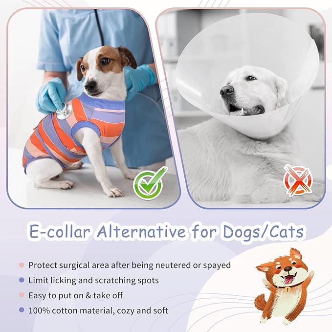Kuoser Dog Surgery Recovery Suit for Female Male Dogs, Stripes Spay Neuter Anti-Licking Dog Onesie, Abdominal Wounds Surgical Suit Snugly Pet Collar Alternative Post Surgery Vest Bodysuit, Orange XL