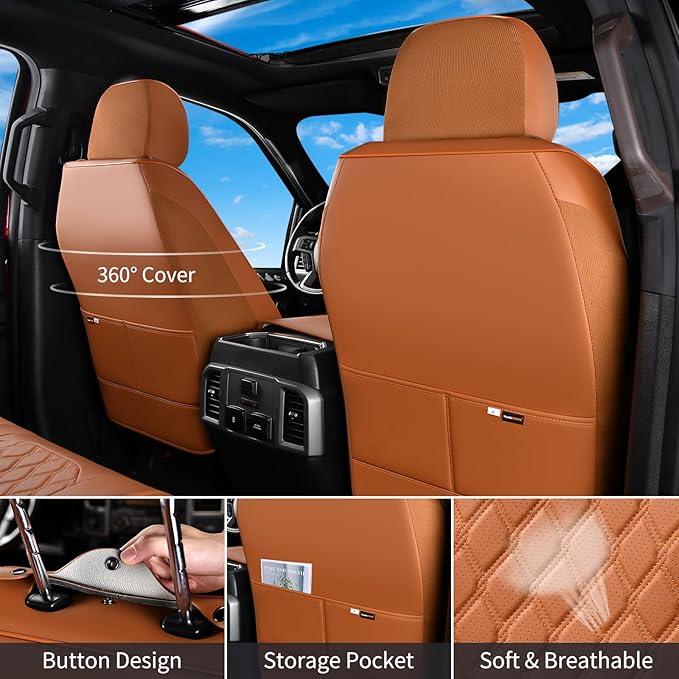 Huidasource Tacoma Car Seat Covers, 360° Full Coverage Waterproof Leather Cushion Cover Fit for Toyota Tacoma 2016-2023 SR SR5 Limited TRD Sport/Pro/Off Road All Cab Front Row(Front Pair/Brown)