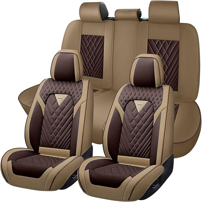 Truck Seat Covers for Toyota Tundra 2008-2026, Waterproof Premium Leather Full Coverage Car Seat Cover, Muscle Sport Style Auto Interior Seat Cover Sets (Full Set/Brown Coffee)
