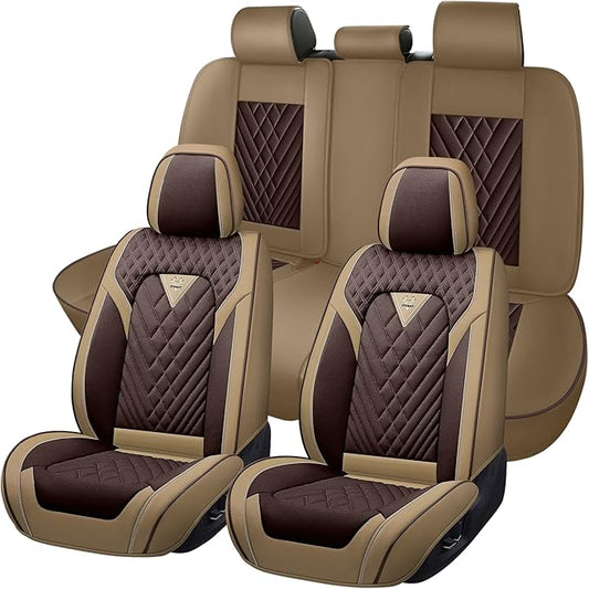 Truck Seat Covers for GMC Sierra 2500 2007-2026, Waterproof Premium Leather Full Coverage Car Seat Cover, Muscle Sport Style Auto Interior Seat Cover Sets (Full Set/Brown Coffee)
