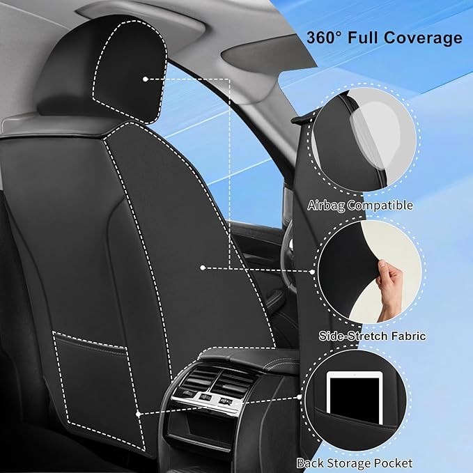 Fit CRV Car Seat Covers for Select Honda CR-V 2011-2026 - Premium Full Coverage Leather, Airbag Compatible, Waterproof & All Weather Seat Protector, Airbag Compatible, Front Pair Black+Beige
