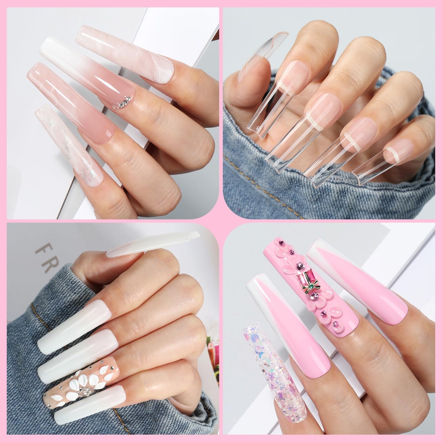 Extra Short Square Fake Nails | 216pcs Gel Tips | Full Cover Acrylic for DIY