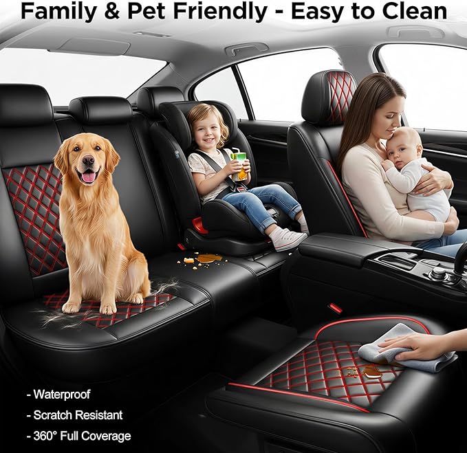 Fit Integra Car Seat Covers for Acura Integra 2023-2026 - Premium Leather, Waterproof, All-Weather, Airbag Compatible, Breathable, Seat Protectors, Only 2 Front seat Covers, Redline