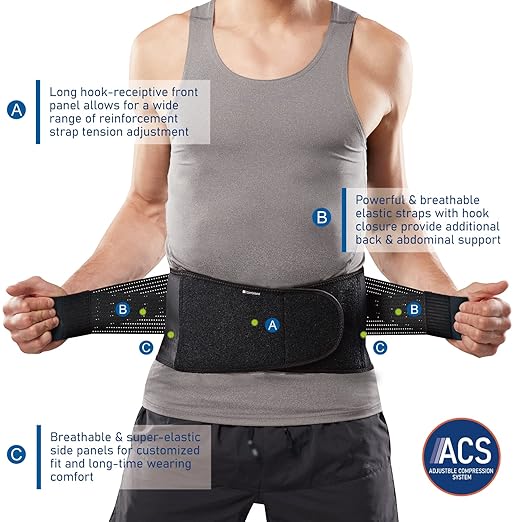 Copper-Infused Back Support Brace – Lightweight, Breathable Lumbar Belt with 6 Flexible Nylon Stays and Dual Adjustable Straps for Lower Back Pain Relief, Muscle Spasms, Strains, Arthritis, and Sciatica – Suitable for Men and Women (X-Large)