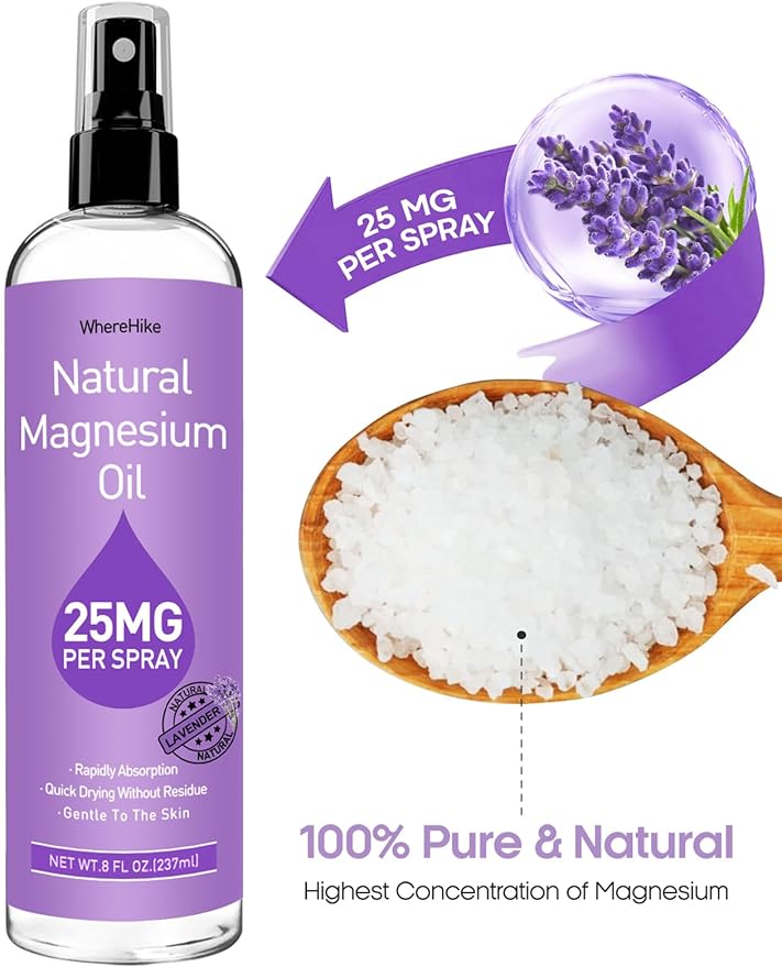 Magnesium Spray, Pure Magnesium Oil Spray for Feet,Ideal Gift for Muscle Relaxation&Better Sleep,Rapid Absorption,Quick Drying Without Residue-Lavender