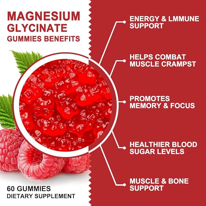 Magnesium Glycinate Gummies 400mg, Mg Potassium Supplement with Chelated Magnesium Malate Complex, Vitamin D, B6, and CoQ10, Supports for Memory, Calm, Mood & Sleep - 60 Count (Pack of 3)