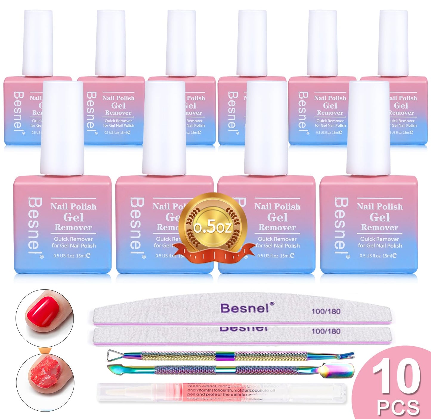Gel Nail Polish Remover 10 Pack Professional Gel Polish Remover Non-Irritating Quick Easy, Nail Polish Gel Remover Tools Kit Nai
