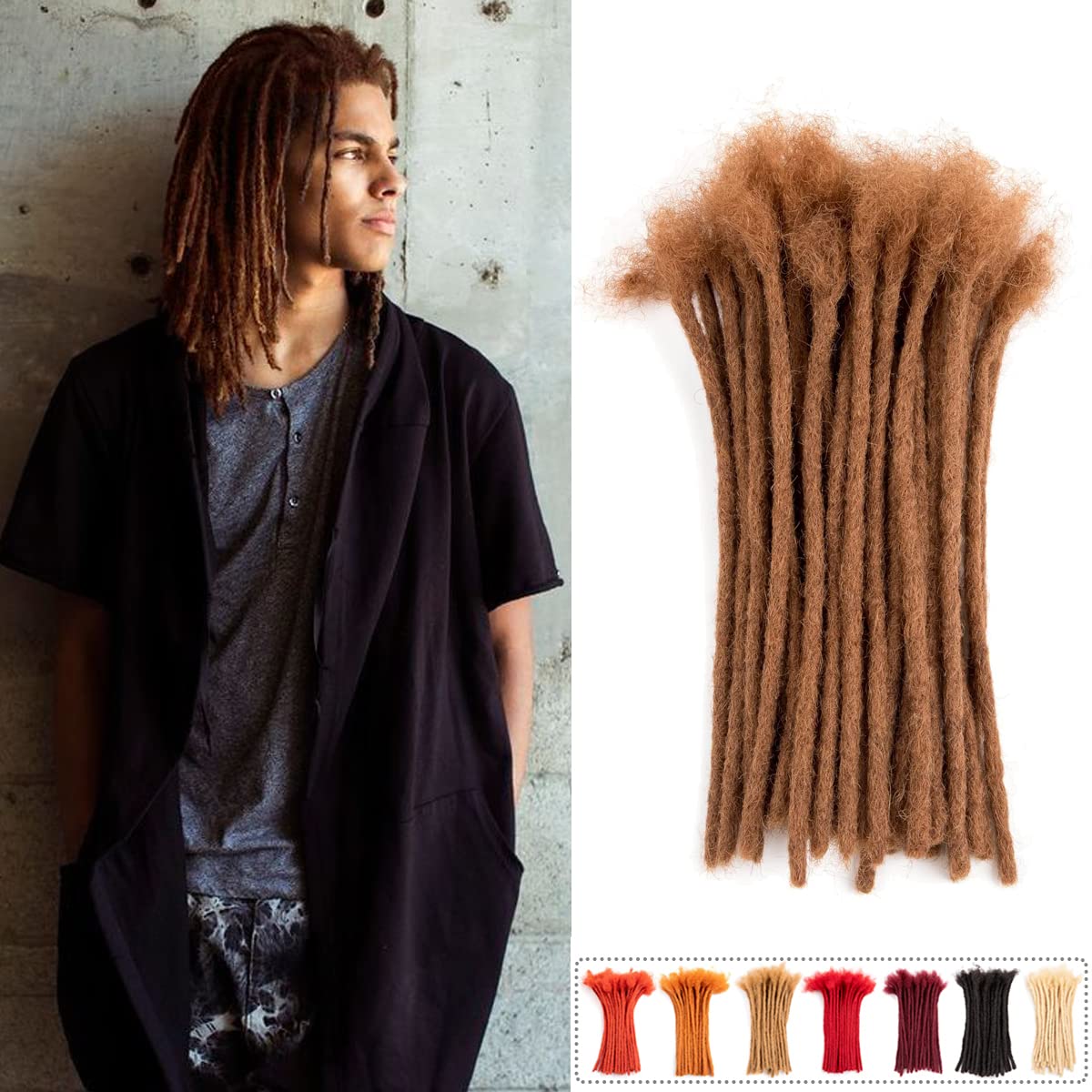 Teresa Small 0.4Cm And Medium 0.8Cm Width 100% Human Hair Dreadlock Extensions For Men/Women/Kids Permanent Dread Locs Human Hai