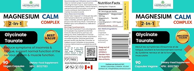 Magnesium CALM Complex 2 in 1 Glycinate and Taurate 90 units USA sourced ingredients Only New 2024