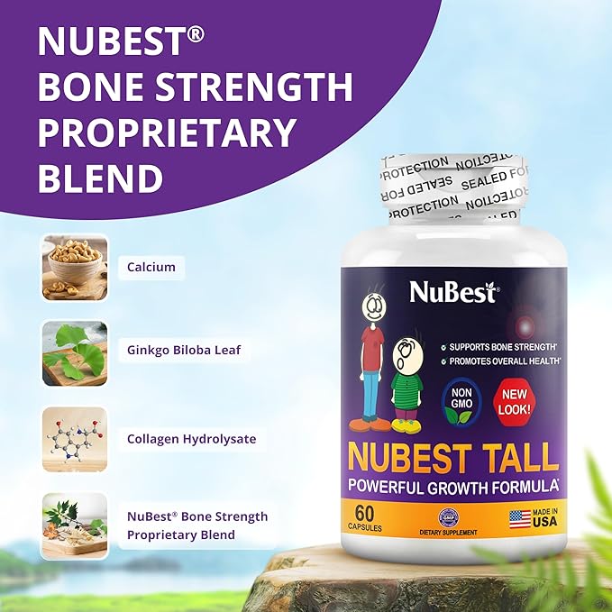 NuBest Tall - Calcium Supplement - Magnesium Supplement for Bones, Teeth - Support Bone Strength, Enhanced Immunity for Ages 5+ with Vitamin D3, Vitamin K2 and Blended Herbs - 60 Capsules