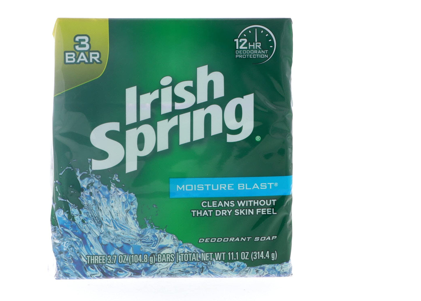 Irish Spring Moisture Blast Deodorant Bar Soap, 3.75 Oz Bars, 3 Ea (Pack Of 12)