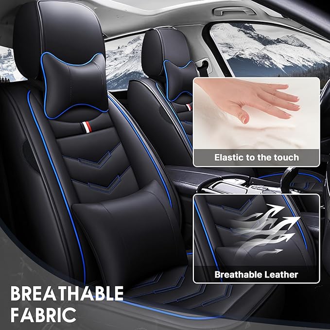 Car Seat Cover 8 Seats for Hyundai Palisade 2020-2025, Durable Wear Resistant Waterproof Sport Seat Cover, Breathable No Odor Premium Leather Vehicle Seat Covers.(Luxury,Black Blue)