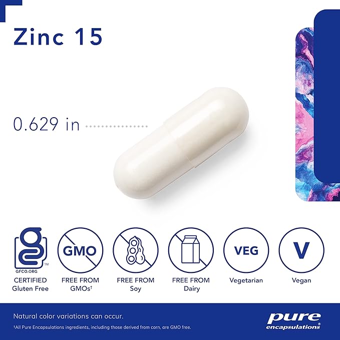 Pure Encapsulations Zinc 15 mg - Zinc Picolinate Supplement for Immune System Support, Growth & Development - for Wound Healing - 180 Capsules