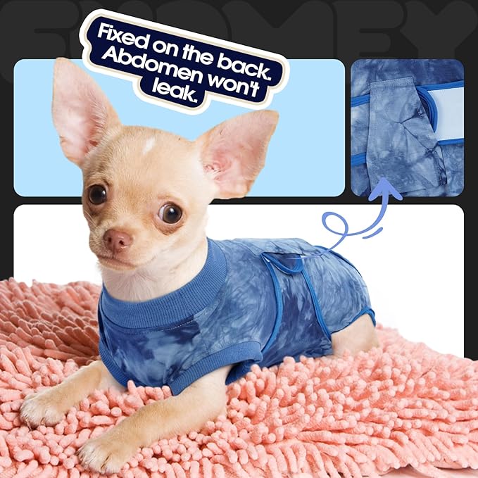 FUAMEY Recovery Suit for Dogs After Surgery,Soft Breathable Dog Bodysuit E-Collar & Cone Alternative Surgical Suit,Male Female Dog Neuter Spay Suits Anti Licking Wounds Onesie Blue Tie Dye S