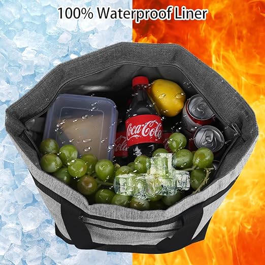 CIVJET Insulated Reusable Tote Bag for Grocery Shopping for Women, Insulated Pizza/Food Delivery Bag to Keep Food Cold/Hot, Waterproof PRO, Grey, 1PK