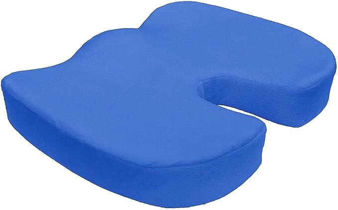 Bookishbunny 2pc High Resilience Memory Foam Seat Chair Waist Lumbar Back Support Cushion Pillow Car Office Home (Blue)