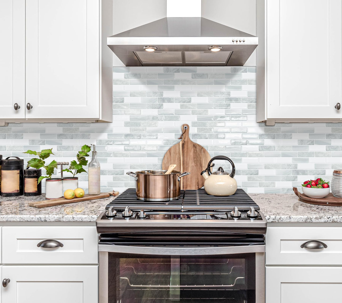 DEWOO Kitchen Backsplash Self Adhesive Wall 3D Marble Tiles Peel and Stick Bathroom, Grey (10-Sheet, 12"×12")