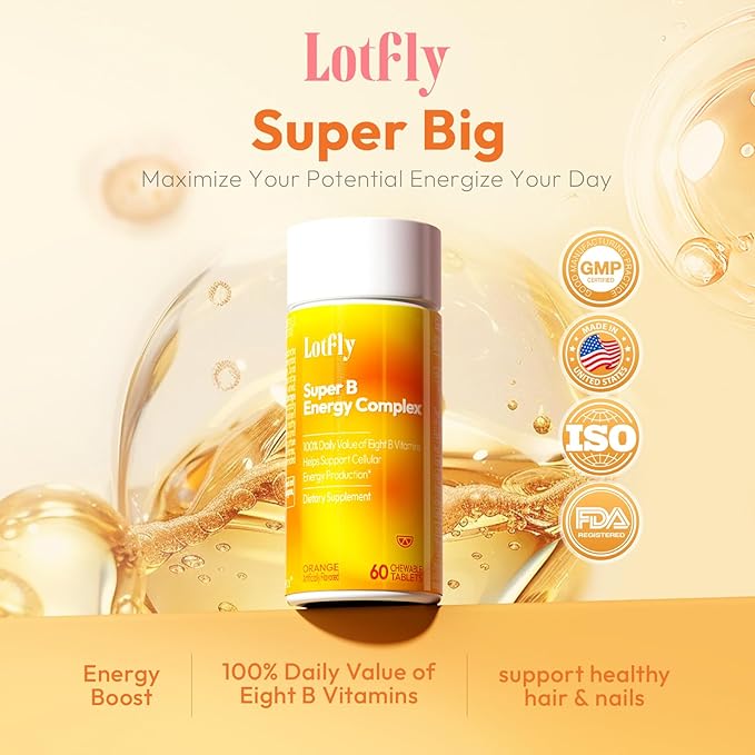 Vitamin B Complex with B1, B2, B3, B5, B6, B7, B9, B12 Taurine– Immune Support, Energy Metabolism and Nervous System – Super B-Complex with Blood Orange Powder – 120 Tablets for Men & Women