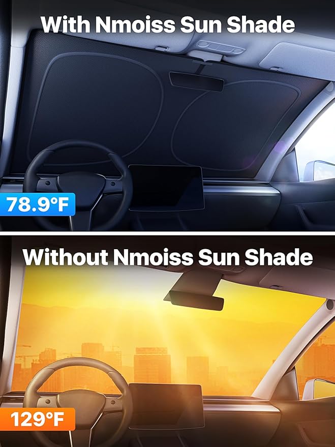 [2026 Upgraded] Nmoiss Car Windshield Sun Shade [Dot Matrix Reflective Coating] Extended Edge No Light Leakage Design Cooling Protect Car Interior from UV Damage-XL