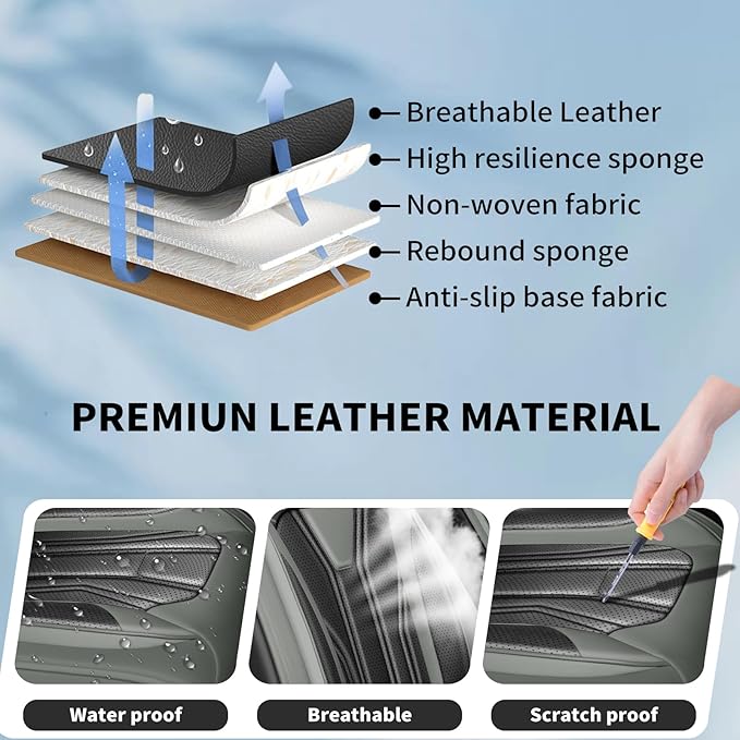 Fit Tucson Car Seat Covers Premium Leather for Hyundai Tucson 2010-2025 2026. Waterproof， Breathable, Scratch-Resistant & All-Weather Seat Cushion Protector (Full Set, Gray&Black)