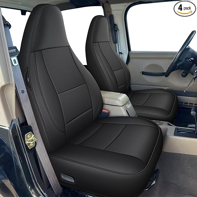 AOMSAZTO Custom Fit Seat Covers for Jeep Wrangler 1997 1998 1999 2000 2001 2002 Waterproof Car Seat Covers Full Set Black