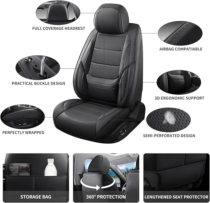 Car Seat Covers Full Set Custom fit for Chevy Trax 2015-2025 - Luxurious Faux Leather with Lumbar Support, Breathable, Anti-Skid, Durable & Comfortable (Black,Full Set)