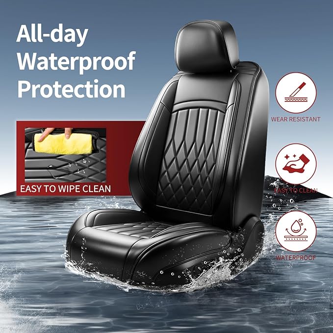 Fit Elantra Car Seat Covers for Hyundai Elantra 2017-2025 2026 - Premium Leather, Waterproof, All-Weather, Airbag Compatible, Breathable, Seat Protectors, Only 2 Front seat Covers, Black