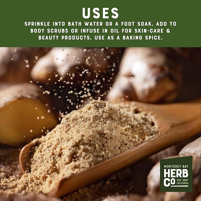 MONTEREY BAY HERB CO. Ginger Root Powder | Pungent Spice | Add to Foods | Use in Bath Soaks & Body Scrubs (1 Pound, Powder)