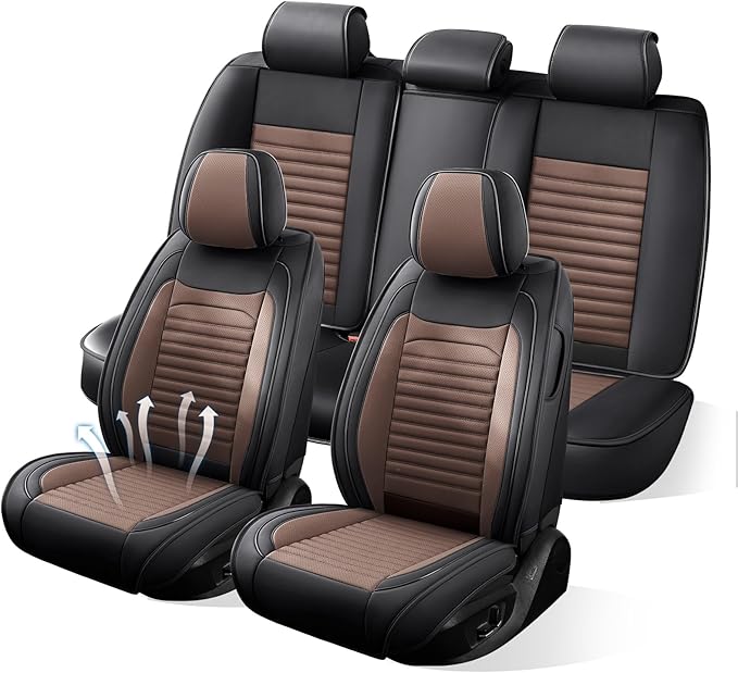 Car Seat Covers Full Set Fit for Toyota Corolla 2000-2026, Premium Faux Leather Car Seat Protector,Breathable Anti-Slip Full Wrapping Edge Seat Covers(Black&Brown,Full Set)
