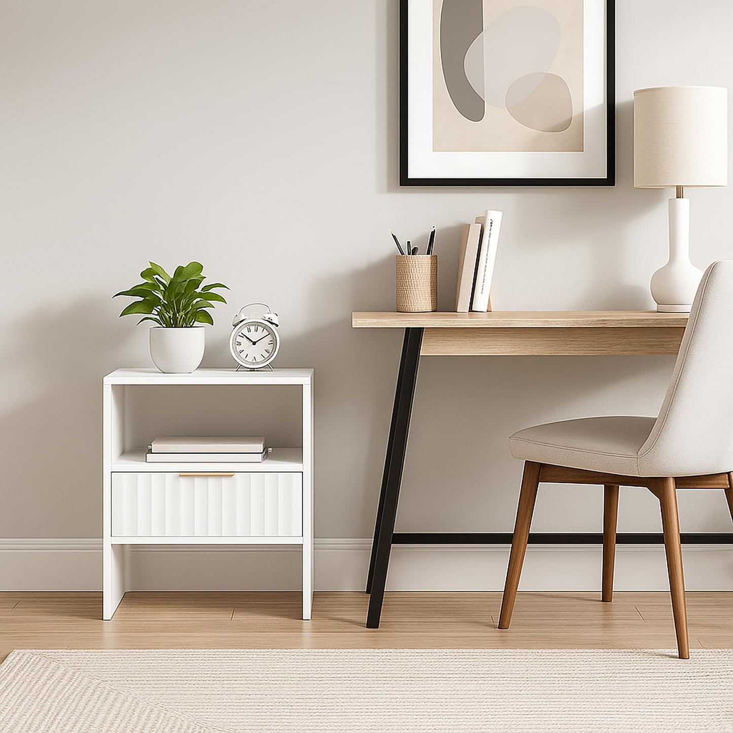 KATYGLORY Nightstand with Drawers, Bedside Table with Storage Shelf, Modern Night Stand with Drawer for Bedroom, End Table for Home Living Room Office White